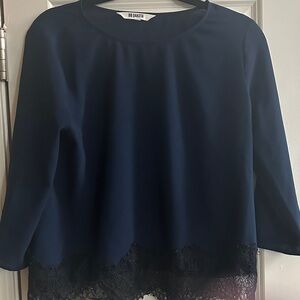 BB Dakota Deep Blue Lace Trim Blouse